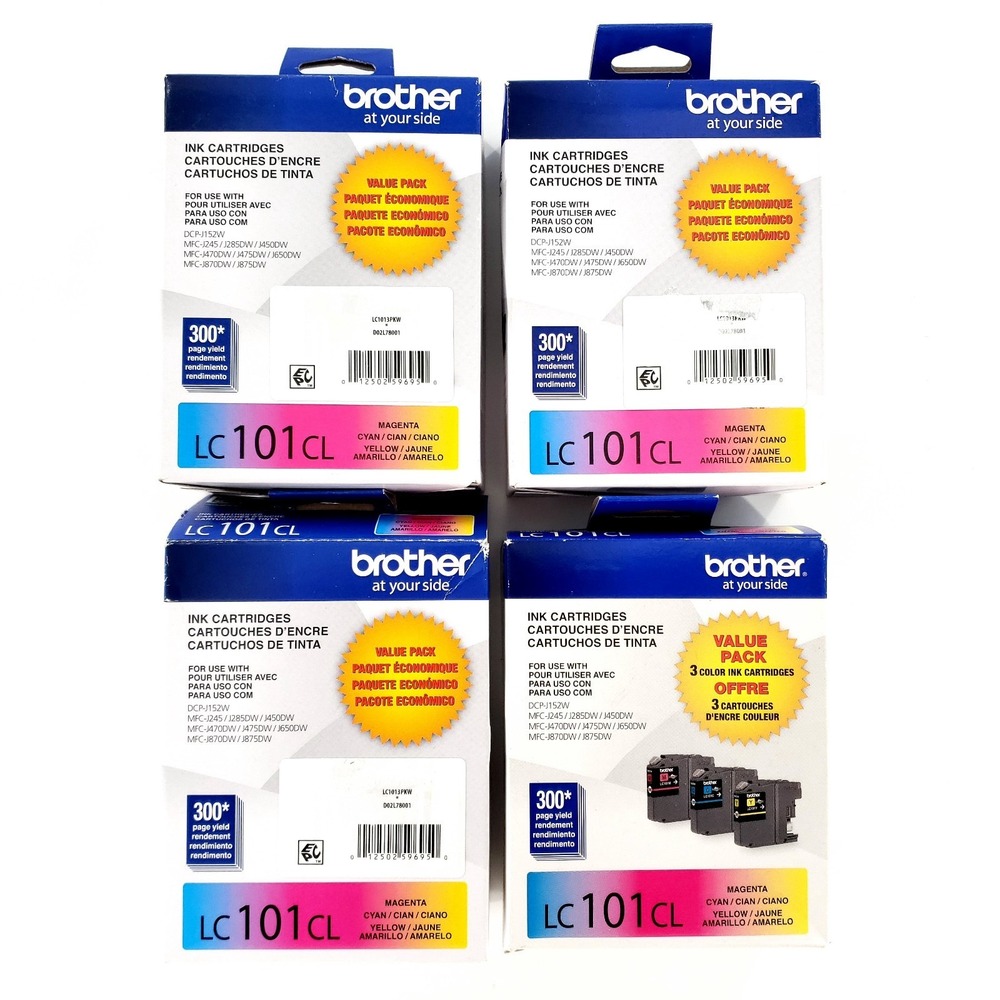 Brother LC101CL Magenta Cyan Yellow 3-Color Ink Cartridges Lot Of 4 Damaged Box